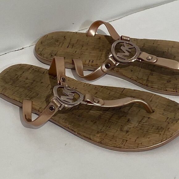 Michael Kors Women's Sable MK Charm Jelly PVC Cork Flip Flop Sandals Size 10M - Picture 2 of 9